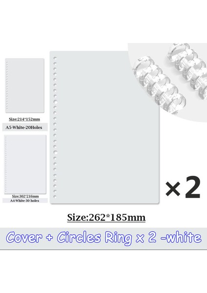 Beyaz Set (4 Adet) A5 4 Sayfa A4 A5 B5 Gevşek Yaprak Kitap Kapağı Pp Renkli Bağlayıcı Spiral Halka Şeffaf Plastik Kırtasiye Ofis Okul Malzemeleri (Yurt Dışından)