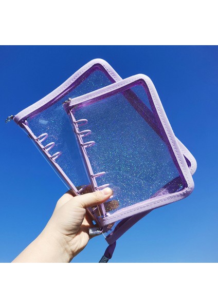 Mor A5 A5 Fermuar Bağlayıcı Kapak-Gevşek Yaprak Organizatör Günlüğü-Bullet Şeffaf Pvc Kılıf Fotoğraf Organizatör Kırtasiye Malzemeleri (Yurt Dışından)