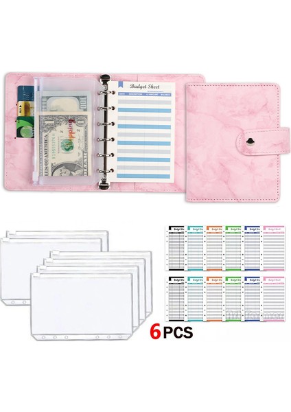 Pembe Iyi Malzeme A7 Pu Deri Bütçe Bağlayıcı Defter Nakit Zarflar Sistemi Seti Bağlayıcı Cepler Para Bütçe Tasarrufu Fatura Organizatör (Yurt Dışından)