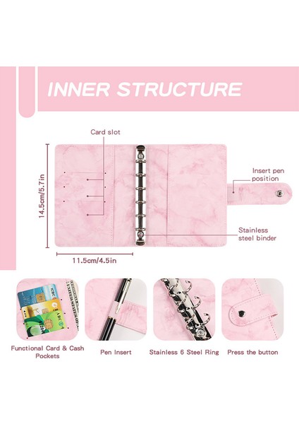 Pembe Iyi Malzeme A7 Pu Deri Bütçe Bağlayıcı Defter Nakit Zarflar Sistemi Seti Bağlayıcı Cepler Para Bütçe Tasarrufu Fatura Organizatör (Yurt Dışından)