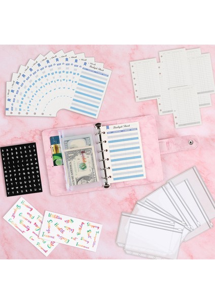 Pembe Iyi Malzeme A7 Pu Deri Bütçe Bağlayıcı Defter Nakit Zarflar Sistemi Seti Bağlayıcı Cepler Para Bütçe Tasarrufu Fatura Organizatör (Yurt Dışından)