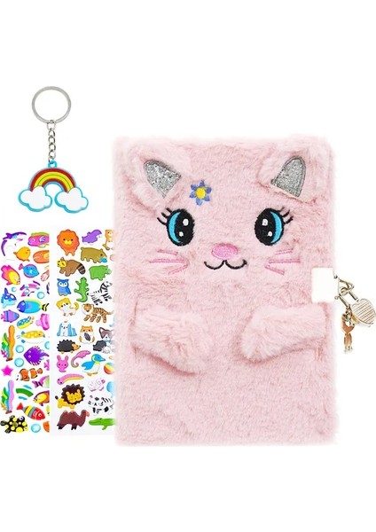 Desen 4 A5 Sevimli Peluş Günlüğü Gizli Defter Çocuklar Için Kilit ve Anahtar ile Kız Erkek Bulanık Not Defteri Kırtasiye Hediye 1 Anahtarlık + 2 Çıkartmalar (Yurt Dışından)