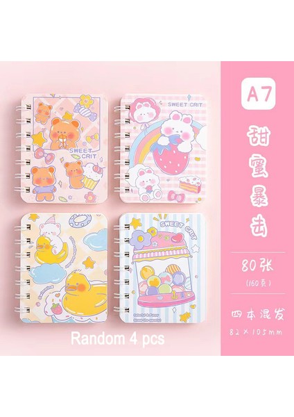 No 18 A7 4 Adet/takım A7 Karikatür Bobin Kitap Öğrenci Okul Kaynağı Cep Dizüstü Eskiz Defteri Taşınabilir Mini Not Defteri Kawaii Kırtasiye 80 Sayfa (Yurt Dışından)