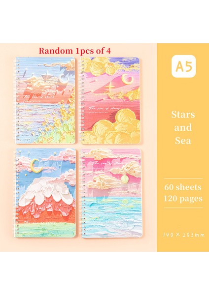 C 20.3X14 cm Yaratıcı A5 Bobin Kitap Kalınlaşmış Yağlıboya Kapak Defter Yatay Çizgi Iç Sayfa 60 Sayfa Not Defteri Dergisi Okul Malzemeleri (Yurt Dışından)