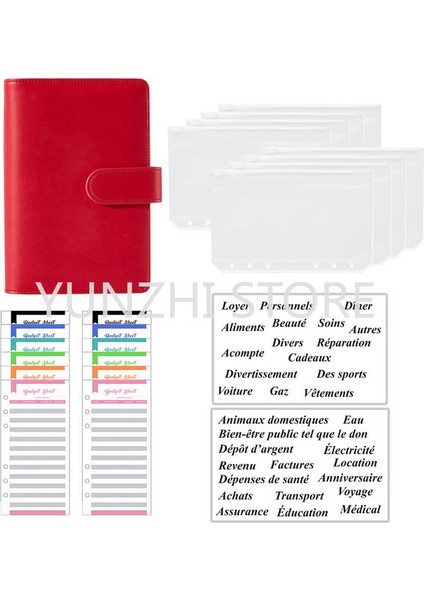Kırmızı A6 Pvc Bütçe Binder Nakit Zarf Organizatör A6 Dizüstü Planlayıcısı 2 Adet Fransız Alfabesi Çıkartmalar 8 Adet Fermuarlı Cebi Dropshipping (Yurt Dışından)