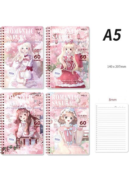 Kore Versiyonu Sevimli Karikatür A5 Kalınlaştırılmış Bobin Defter, Gevşek Yaprak Defter, Su Geçirmez Kapak (Yurt Dışından)