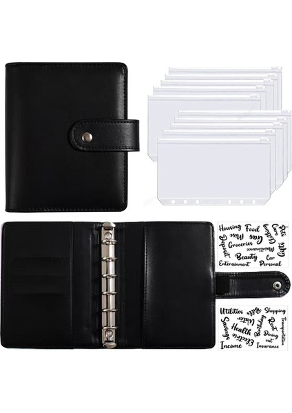 H 2 Etiketli Set A7 2023 Yeni Pu Deri Defter A7 Bağlayıcı Dıy Planlayıcı Organizatör 6 Fermuarlı Cepler 12 Adet Bütçe Sayfası 2 Adet Fransız Alfabesi Çıkartmaları (Yurt Dışından)