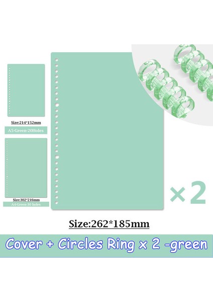 Yeşil Set (4 Adet) B5 4 Sayfa A4 A5 B5 Gevşek Yaprak Kitap Kapağı Pp Renkli Bağlayıcı Spiral Halka Şeffaf Plastik Kırtasiye Ofis Okul Malzemeleri (Yurt Dışından)