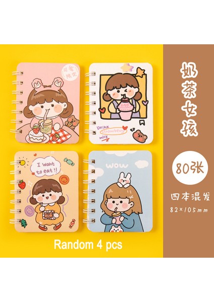 No 14 A7 4 Adet/takım A7 Karikatür Bobin Kitap Öğrenci Okul Kaynağı Cep Dizüstü Eskiz Defteri Taşınabilir Mini Not Defteri Kawaii Kırtasiye 80 Sayfa (Yurt Dışından)