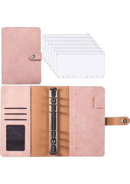 Pembe 2023 A6 Pu Deri Bütçe Bağlayıcı Defter 6 Parça Nakit Zarflar Seti Bağlayıcı Cepler Para Bütçe Tasarrufu Fatura Organizatör (Yurt Dışından)