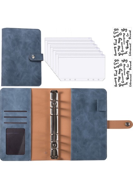 Mavi ve Etiket Iyi Malzeme A6 Pu Deri Bütçe Bağlayıcı Defter Nakit Zarflar Sistemi Seti Bağlayıcı Cepler Para Bütçe Tasarrufu Fatura Organizatör (Yurt Dışından)