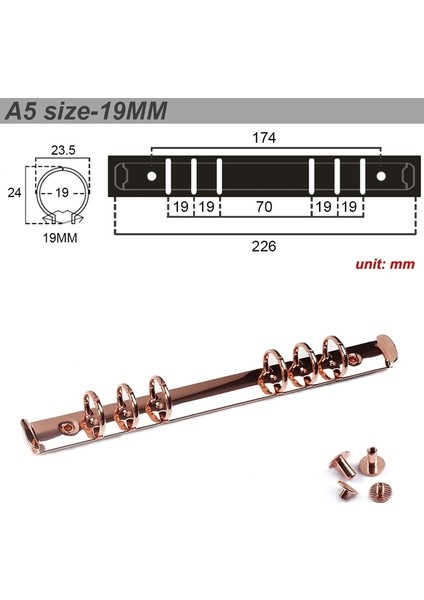 Gül A5 19 mm Metal Spiral Halkalar Bağlayıcı Klip 2 Çift Vidalı Günlüğü Dizüstü Planlayıcısı A5 A6 Persoanl A7 Bağlayıcı Klip Dosya Klasörü (Yurt Dışından)