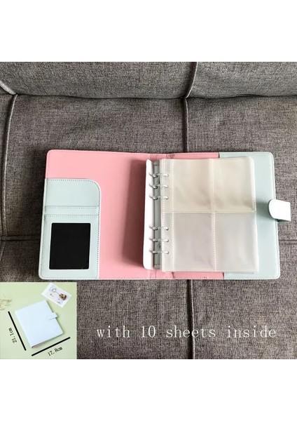 17.5X21.1CMWITH10PCS Macaron Renk A6 6 Telli Pu Klipsli Defter Deri Gevşek Yaprak Defter Kapağı Defterler 3 Inç Fotoğraf Kartı Toplama Kitabı (Yurt Dışından)