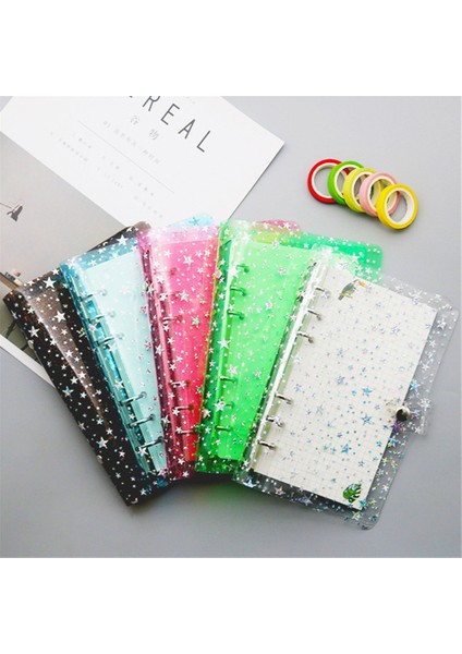 Siyah Yıldız A6 A5/a6 Glitter Pul Gevşek Yaprak Defter Iç Çekirdek Kapak 6 Yüzük Şeffaf Dosya Klasörü Bağlayıcı Halkası Kawaii Kırtasiye Tedarik (Yurt Dışından) fiyatları