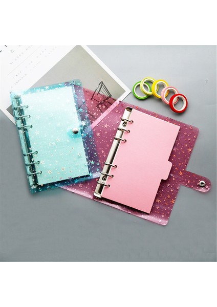 Siyah Yıldız A6 A5/a6 Glitter Pul Gevşek Yaprak Defter Iç Çekirdek Kapak 6 Yüzük Şeffaf Dosya Klasörü Bağlayıcı Halkası Kawaii Kırtasiye Tedarik (Yurt Dışından) modelleri