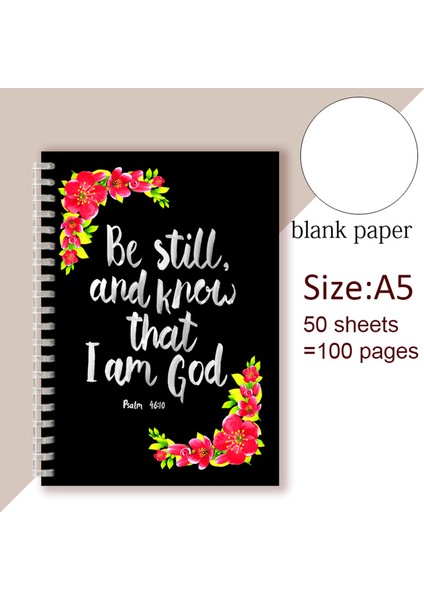 Stil 7 A5 Mezmur 46 10 Ayet - Sakin Olun ve Tanrı Olduğumu Bilin - Spiral Defter Hıristiyan Alıntısı Incil Not Defteri Bilgelik Titreşimi Inanç Sözleri (Yurt Dışından)