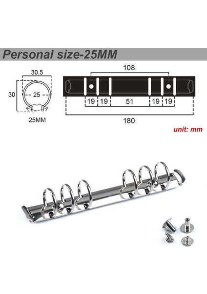 Gümüş Kişisel 25 mm Metal Spiral Halkalar Bağlayıcı Klip 2 Çift Vidalı Günlüğü Dizüstü Planlayıcısı A5 A6 Persoanl A7 Bağlayıcı Klip Dosya Klasörü (Yurt Dışından)
