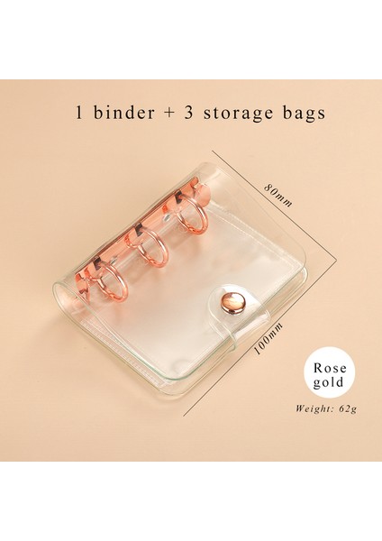 Gül Altın Kabuk Mini Sevimli Şeffaf Mini Gevşek Yaprak Defter Yaratıcı Taşınabilir Cep El Kitabı 3 Halka Bağlayıcı Kawaii Okul Malzemeleri Kırtasiye (Yurt Dışından)