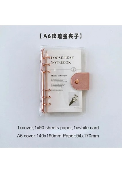 A6 Gül Altın Seti Skysonıc A6,a5,b5 Tam Set Ciltli Defter 90 Yaprak Çizgi Kağıt Pvc Pu Karalama Defteri Süt Gevşek Yaprak Çalışması Kalın Kitap Kırtasiye (Yurt Dışından)