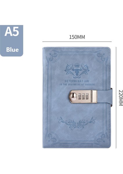 Mavi A5 200 Sayfa Retro Şifre Kitap Kilitli Günlüğü Kalınlaşmış Yaratıcı El Defter Öğrenci Not Defteri Kırtasiye Dizüstü Bağlayıcı (Yurt Dışından)