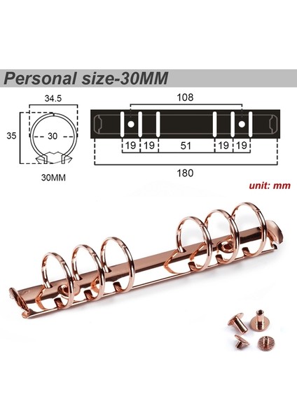 Gül Kişisel 30 mm Metal Spiral Halkalar Bağlayıcı Klip 2 Çift Vidalı Günlüğü Dizüstü Planlayıcısı A5 A6 Persoanl A7 Bağlayıcı Klip Dosya Klasörü (Yurt Dışından)