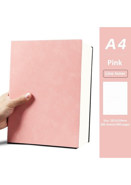 Pembe A4 Süper Kalın Dizüstü Izgara Yatay Çizgi Not Defteri 400 Sayfa Çizgili Defter Günlük Yaşam Kayıtları Çizim Iş Ofis Malzemeleri (Yurt Dışından)