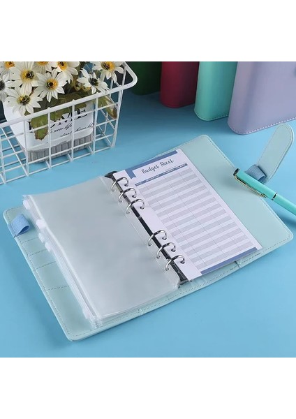 Mavi ve Etiket A6 Pu Deri Bütçe Bağlayıcı Dizüstü Nakit Zarflar Sistemi Para Bütçeleri Tasarrufu Fatura Organizatör Hediyeler Için Bağlayıcı Cepler ile Set (Yurt Dışından)