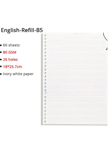 Ingilizce Dolum B5 A5/b5/a4 Gevşek Yaprak Defter Halka Bağlayıcı Süt Kağıdı 60 Sayfa Dolum Klasör Okul Malzemeleri Planlayıcısı Aksesuarları Kırtasiye (Yurt Dışından)