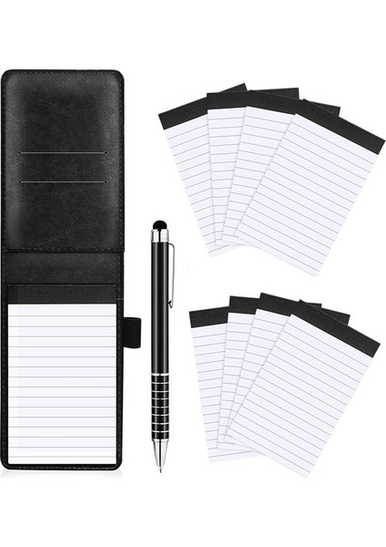 Siyah 10 Adet Mini Cep Not Defteri Tutucu Seti Metal Kalem ve Cep Defter Yedekleri (Siyah) (Yurt Dışından)