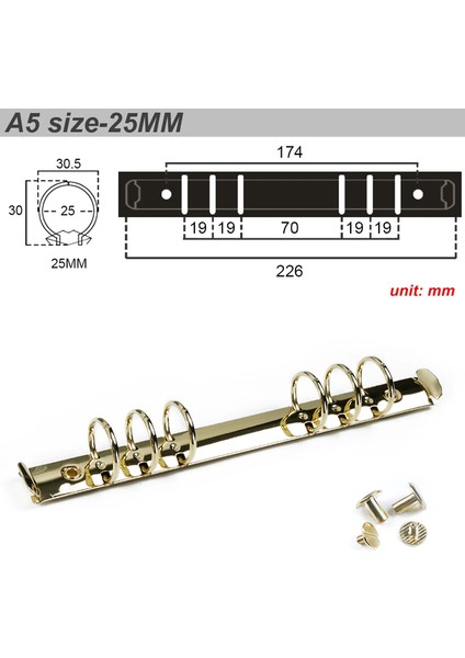 Altın A5 25 mm Metal Spiral Halkalar Bağlayıcı Klip 2 Çift Vidalı Günlüğü Dizüstü Planlayıcısı A5 Bağlayıcı Klip Dosya Klasörü (Yurt Dışından)