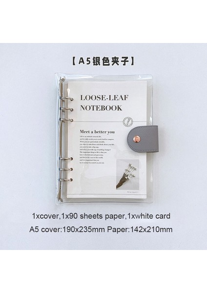 A5 Gümüş Set Skysonıc A6,a5,b5 Tam Set Ciltli Defter 90 Yaprak Çizgi Kağıt Pvc Pu Karalama Defteri Süt Gevşek Yaprak Çalışma Kalın Kitap Kırtasiye (Yurt Dışından)