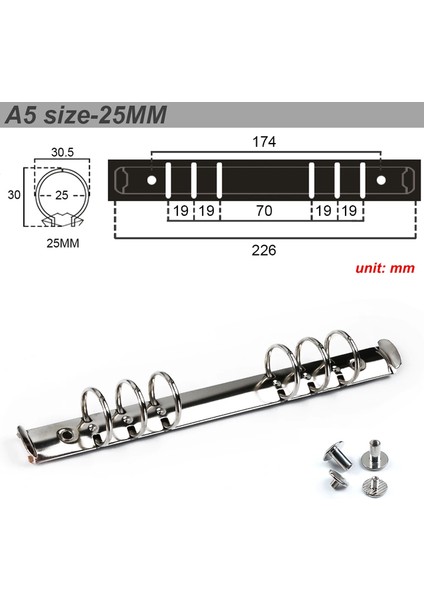 Gümüş A5 25 mm Metal Spiral Halkalar Bağlayıcı Klip 2 Çift Vidalı Günlüğü Dizüstü Planlayıcısı A5 Bağlayıcı Klip Dosya Klasörü (Yurt Dışından)