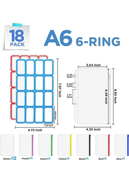2 Adet Etiket 1 18 Adet A6 Bağlayıcı Cepler 6-Ring A6 Fermuarlı Kese Bütçe Bağlayıcı, Plastik Zarf Klasörleri Kılıflı Çanta (Yurt Dışından) modelleri