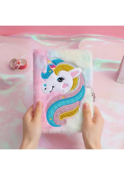 Menekşe Defter Kilidi Öğrenci Günlüğü Peluş Sevimli Süt Güzel Kız Defterler Unicorn Kapak Karikatür Not Defteri Malzemeleri Çocuk Kız (Yurt Dışından) fırsatları