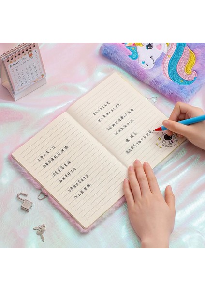 Menekşe Defter Kilidi Öğrenci Günlüğü Peluş Sevimli Süt Güzel Kız Defterler Unicorn Kapak Karikatür Not Defteri Malzemeleri Çocuk Kız (Yurt Dışından) indirimleri