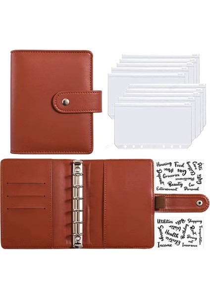 G Seti 2 Etiketli A7 2023 Yeni Pu Deri Defter A7 Bağlayıcı Dıy Planlayıcı Organizatör 6 Fermuarlı Cepler 12 Adet Bütçe Sayfası 2 Adet Fransız Alfabesi Çıkartmaları (Yurt Dışından)