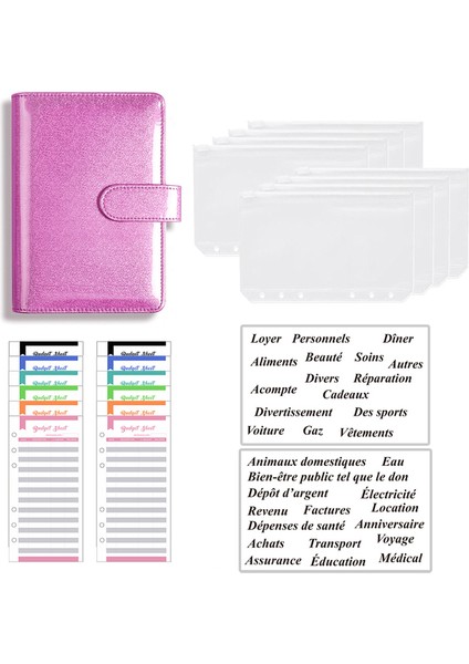 Lazer Yıldız Pembe A6 A6 Fransa Bütçe Bağlayıcı Lazer Deri Defter Planlayıcısı Organizatör 8 Fermuarlı Cepler 2 Adet Fransız Alfabesi Çıkartmalar Dropshipping (Yurt Dışından)