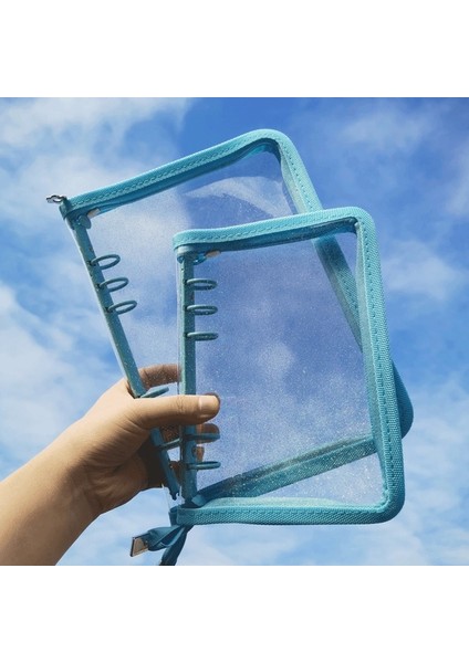 Mavi A5 A5 Fermuar Bağlayıcı Kapak-Gevşek Yaprak Organizatör Günlüğü-Bullet Şeffaf Pvc Kılıf Fotoğraf Organizatör Kırtasiye Malzemeleri (Yurt Dışından)