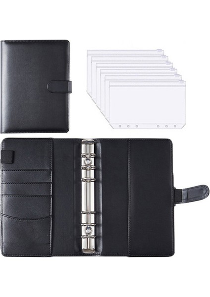 Siyah Iyi Malzeme A6 Pu Deri Bütçe Bağlayıcı Defter Nakit Zarflar Sistemi Seti Bağlayıcı Cepler Para Bütçe Tasarrufu Fatura Organizatör (Yurt Dışından)