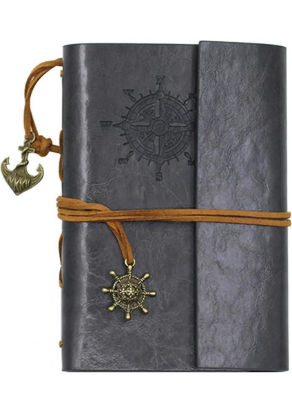 Gri Retro Spiral Defter Günlüğü Not Defteri Vintage Korsan Çapalar Pu Deri Not Defteri Değiştirilebilir Kırtasiye Hediye Gezgin Dergisi (Yurt Dışından)