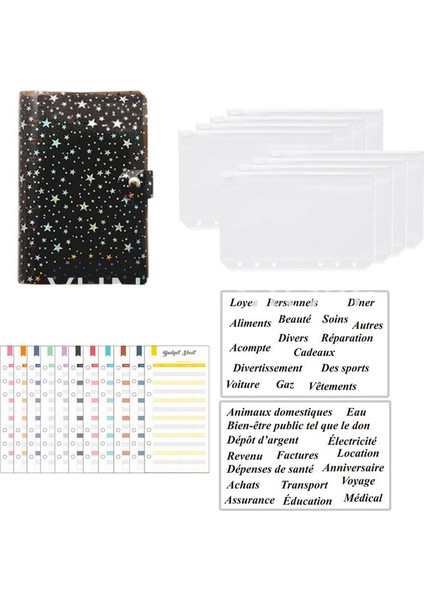 Pvc Yıldız Siyah A6 A6 Bütçe Bağlayıcı Kitleri Dizüstü Dıy Günlüğü Planlayıcısı Organizatör 8 Adet Cepler Okul Tedarikçisi 2 Adet Fransız Alfabesi Çıkartmalar (Yurt Dışından)
