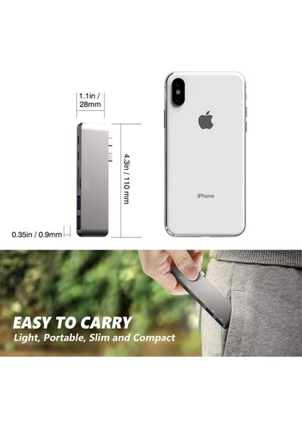 Gümüş 6 In 1 Alüminyum USB C Hub USB Tip C Hub Adaptörü Dongle MacBook Pro 13 "15" 2016 2017 Thunderbolt 3 Usb-C Verileri Için Uyumlu (Yurt Dışından)