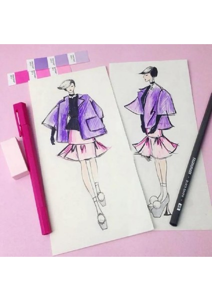 Bayan Mini Neon Bayan Mini Eskiz Defteri Profesyonel Moda Tasarımı Vücut Şablonları 20 Sayfa Kağıt (Yurt Dışından)