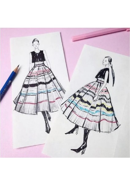 Bayan Mini Neon Bayan Mini Eskiz Defteri Profesyonel Moda Tasarımı Vücut Şablonları 20 Sayfa Kağıt (Yurt Dışından)
