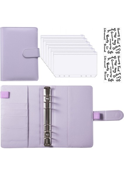 Mor ve Etiket Yeni A6 Pu Deri Planlayıcısı Bütçe Bağlayıcı Defter Nakit Zarflar Sistemi Para Tasarrufu Fatura Organizatör Için Bağlayıcı Cepler ile Set (Yurt Dışından)
