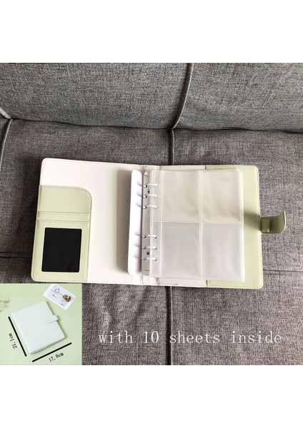 17.5X21.1CMWITH10PCS Macaron Renk A6 6 Telli Pu Klipsli Defter Deri Gevşek Yaprak Defter Kapağı Defterler 3 Inç Fotoğraf Kartı Toplama Kitabı (Yurt Dışından)