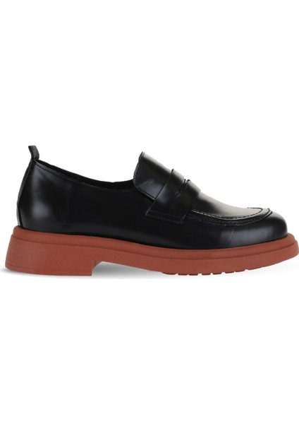 Siyah Pembe Açma Deri Kadın Loafer 01WZ4000
