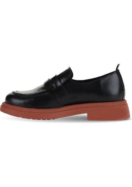 Siyah Pembe Açma Deri Kadın Loafer 01WZ4000