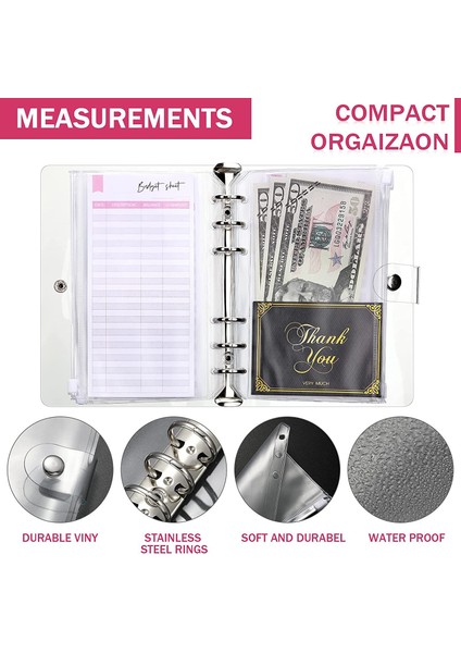 6 Adet A5 A5 A6 Şeffaf Bağlayıcı Bütçe Planlayıcı Organizatör 6 Halka Bağlayıcı Kapağı 6 Adet Bağlayıcı Cepleri ve 12 Adet Gider Bütçesi Sayfaları (Yurt Dışından) fırsatları