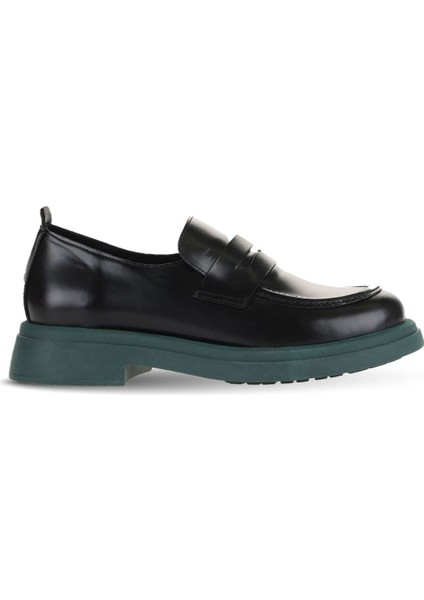 Siyah Yeşil Açma Deri Kadın Loafer 01WZ4000